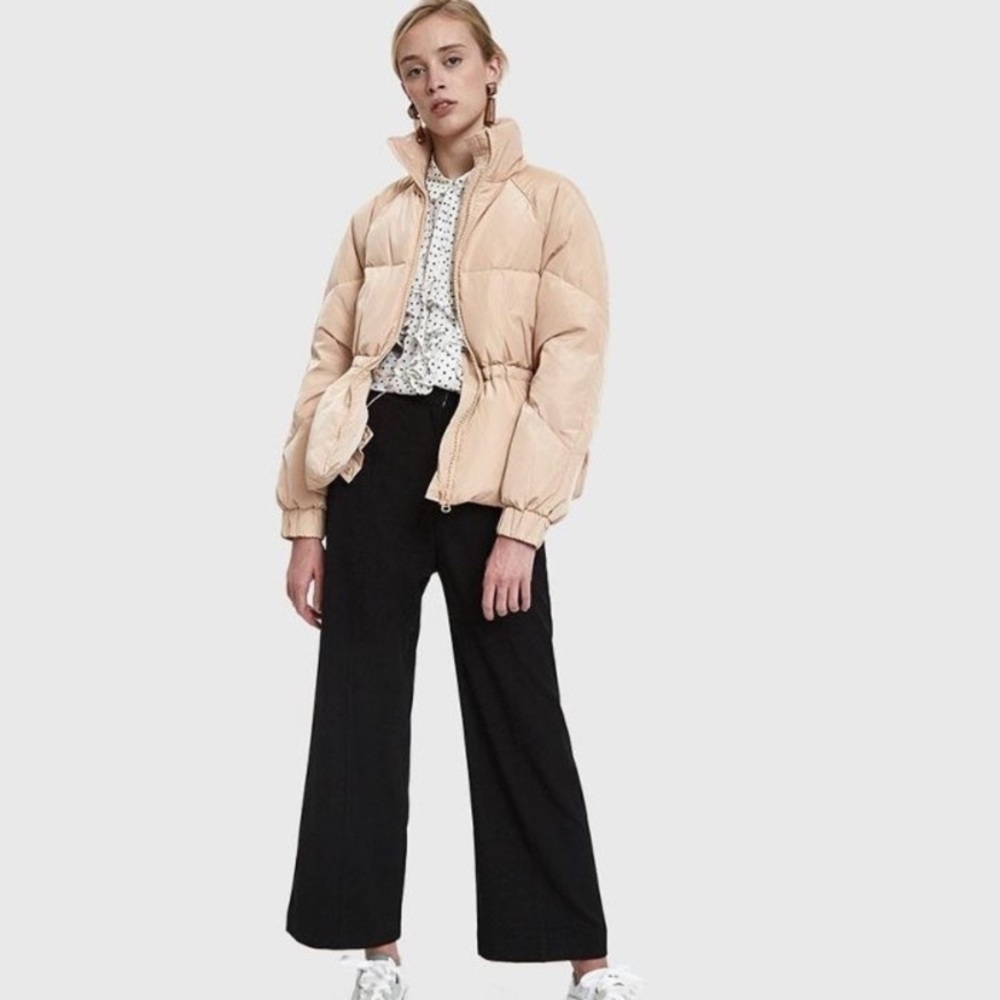 Zara Basic Tan Cinched Waist Puffer Jacket